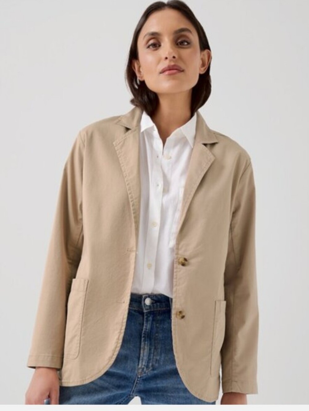 Pact Organic Cotton Khaki Twill Blazer Beige Sz S